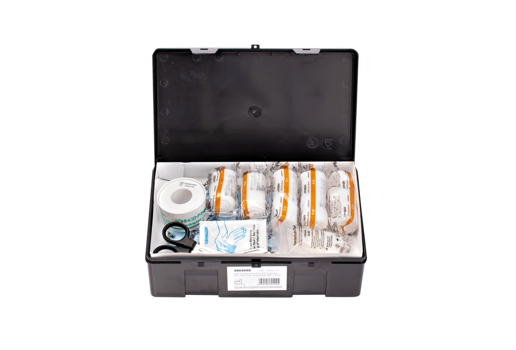 E-H Trousse de premiers secours pour véhicule (KFZ), en plastique, conforme à la norme DIN 13164, noire 2.webp