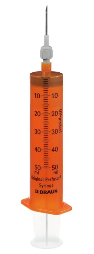 [8728801F-06] SERINGUE PERFUSOR ORIGINALE 50 ML AVEC CANULE 2.0 X 30 MM, JAUNE - UV PROTECT