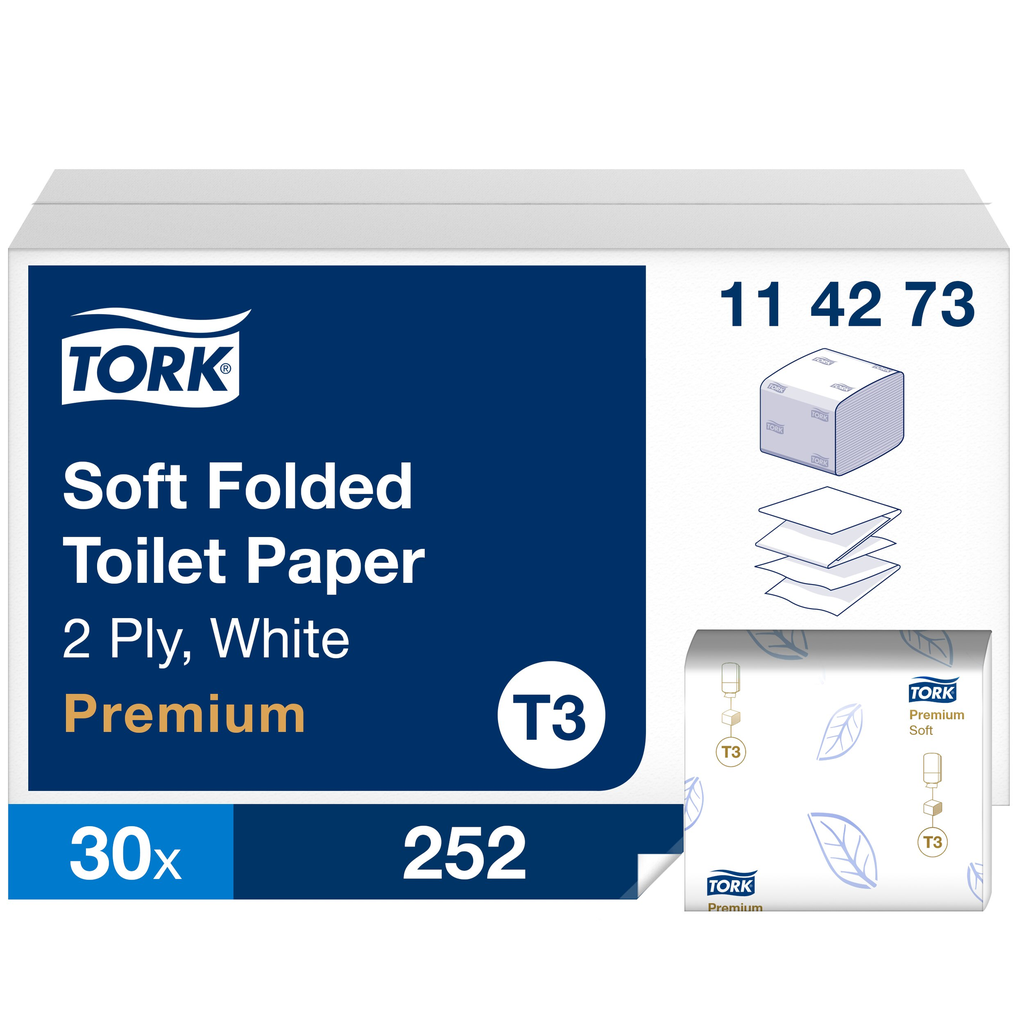 Papier toilette Tork Soft plié, 19 x 11 cm, 2 plis, 30 paquets de 252 feuilles