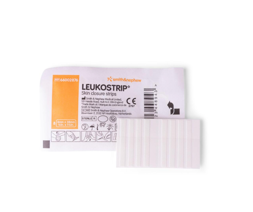 LEUKOSTRIP 4 X 38 MM, 8 STRIPS, SUTURE CUTANÉE HYPOALLERGÉNIQUE ADHÉSIVE