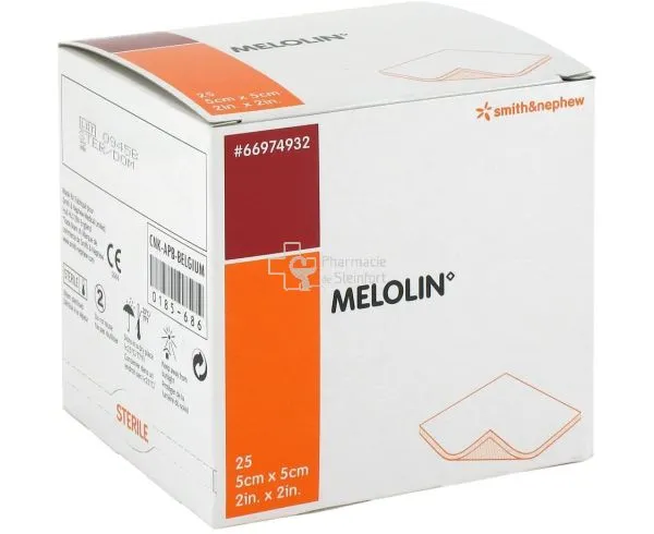 MELOLIN COMPRESSES POUR PLAIES, 5 X 5 CM, 100 PIÈCES, STÉRILES