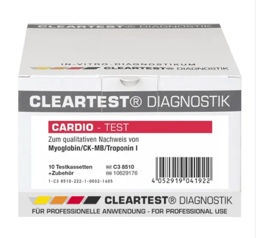 Cleartest Cardio Myoglobin/CK-MB/Troponin I, 10 cassettes + accessoires