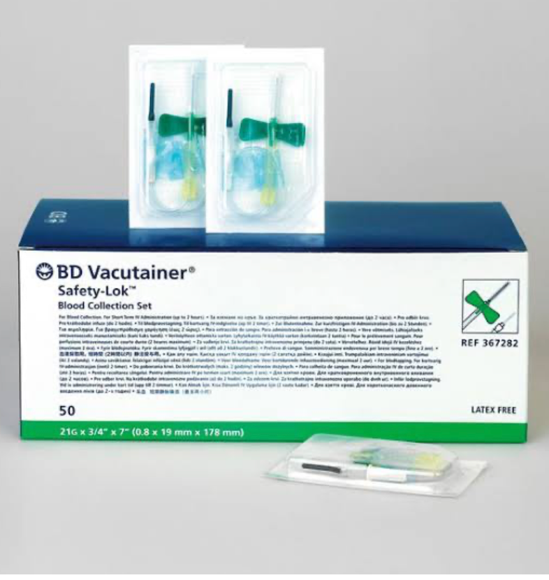 [I4 367284] Set de prélèvement sanguin BD Vacutainer Safety Lok, 23 G (0,6 x 19 mm), tube 18 cm, adaptateur Luer, bleu clair, 50 pcs