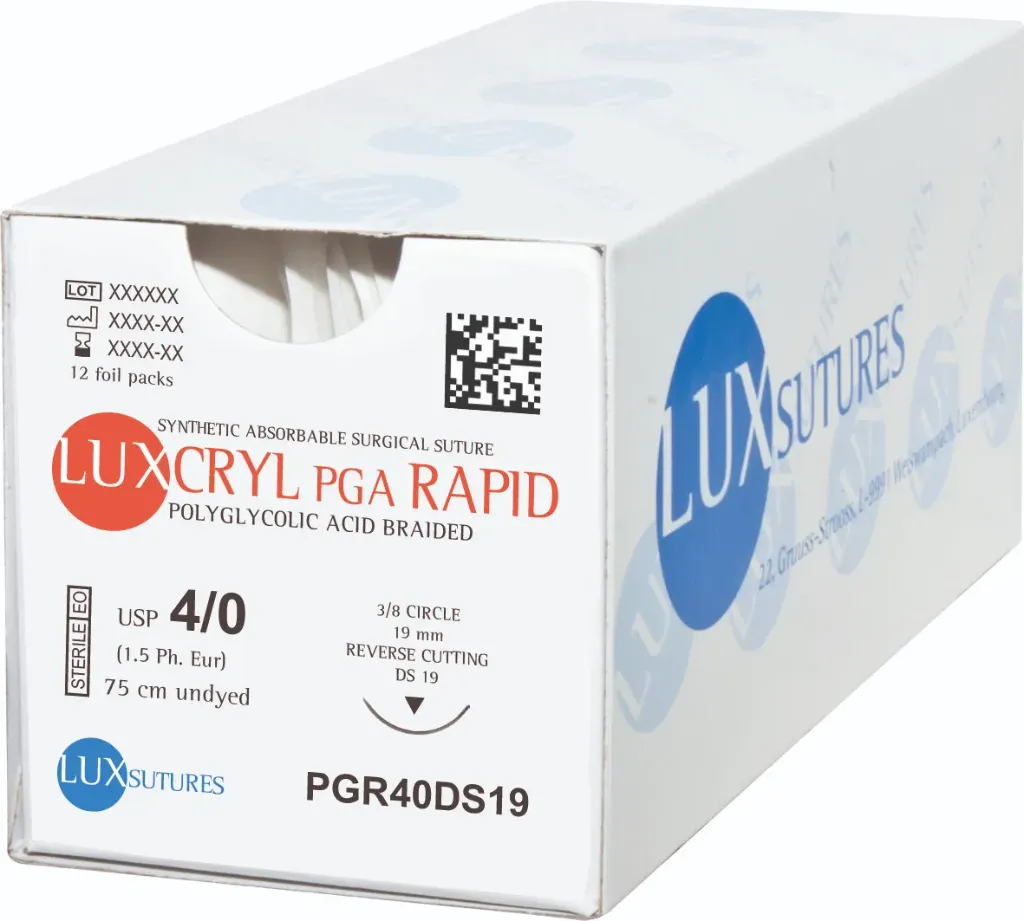 [PGR50HR17] LUXCRYL PGA RAPID EP 1 USP 5/0 aiguille 1/2 cercle coupe inversée 17 mm / 75 cm, 12 pcs