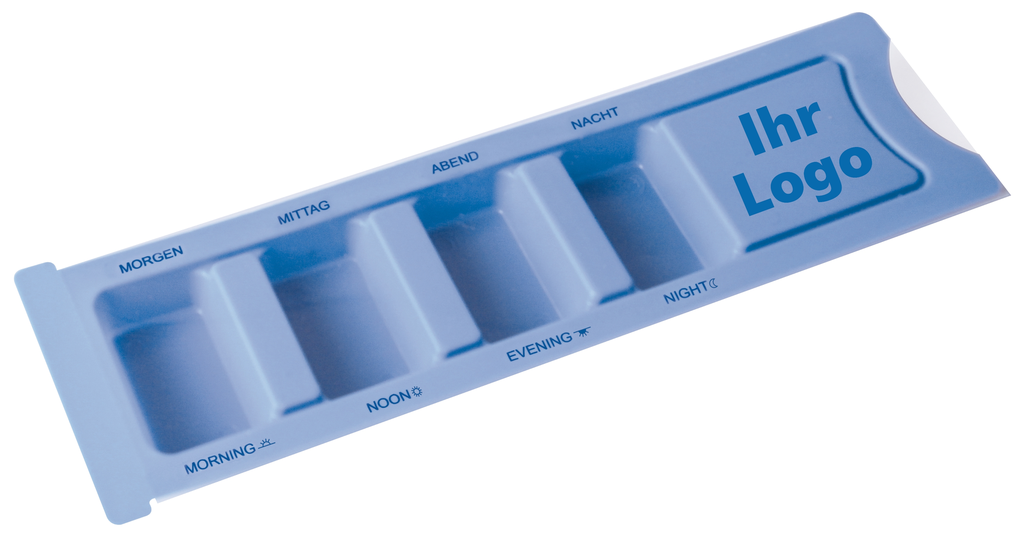 Medimex distributeur de médicaments, bleu, matin-midi-soir-nuit