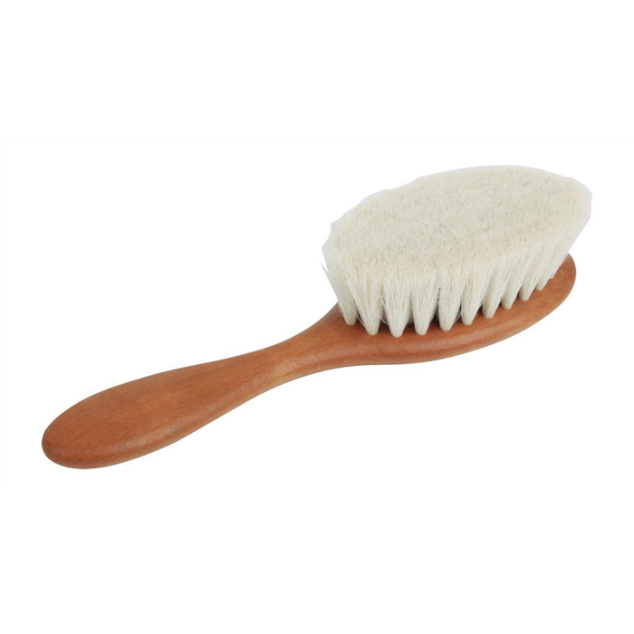 [700100] Brosse à cheveux pour bébé, petite, bois de poirier huilé, poils de chèvre, 16 cm