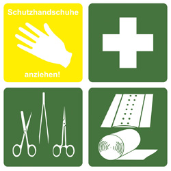 Pictogrammes premiers secours (E-H), 4 motifs, format 70 × 70 mm