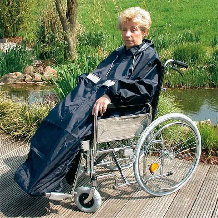 [M1 208004] Cape de pluie pour fauteuil roulant avec bras, bleu marine