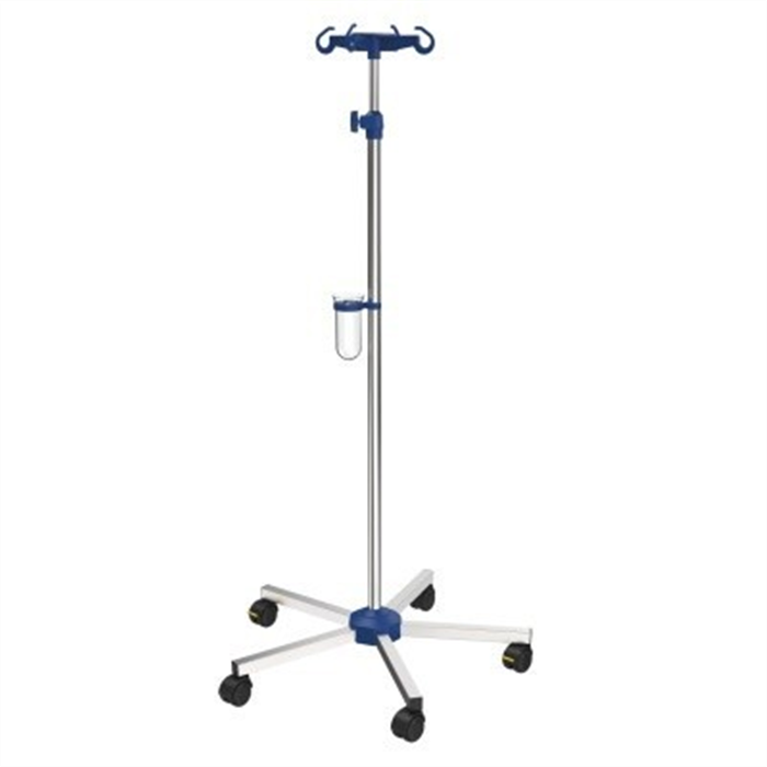 [603000] Support de perfusion, croix à 4 bras, base 5 pieds, acier inoxydable chromé