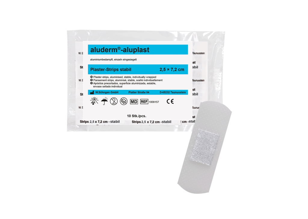 [1009157] ALUDERM-ALUPLAST strips robustes 2,5 x 7,2 cm 10 pièces