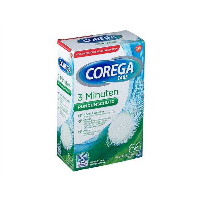 Corega Tabs Anti-bactérie Double Face, 66 comprimés