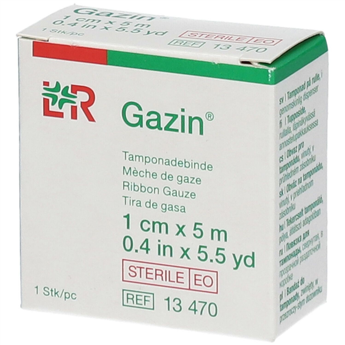 Mèche de gaze ourlée stérile, 1 cm x 5 m