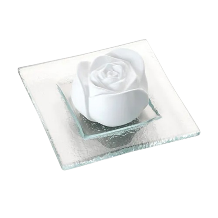 [60081] Fleur de rose + assiette en verre transparente