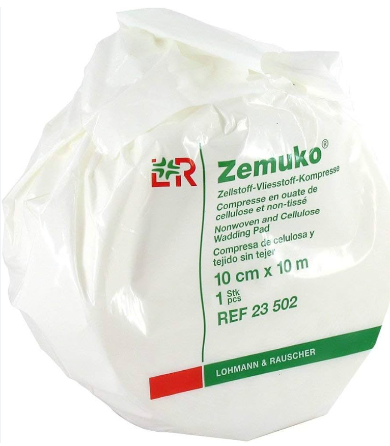 [317280] ZEMUKO, 10 cm x 10 m, en sachet, compresse en cellulose/non-tissé