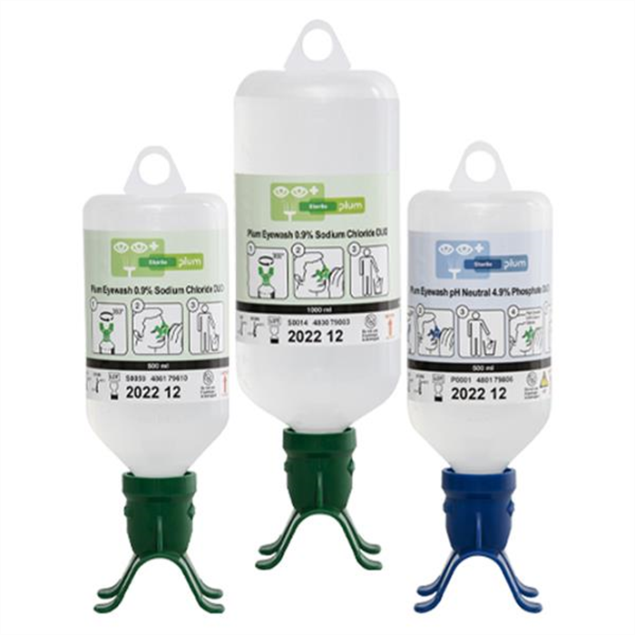 Flacon de Lavage Oculaire Plum, pH Neutre DUO 500 ml
 avec solution phosphate stérile à 4,9 %