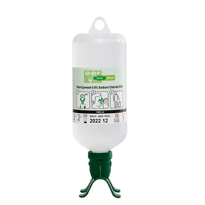 Flacon de lavage oculaire PLUM, 200 ml, solution de NaCl Stérile, individuel, vert