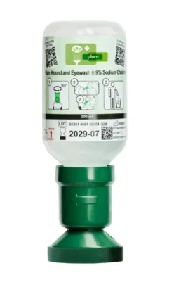 Flacon de lavage oculaire PLUM, 200 ml, solution de NaCl_x000D_
Stérile, individuel, vert