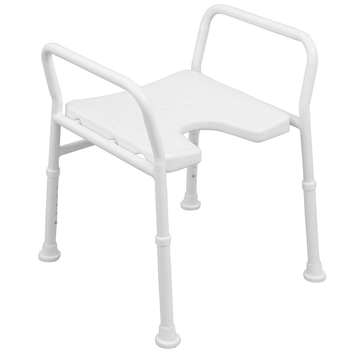 [78045000] Tabouret de douche en aluminium avec accoudoirs, découpe hygiène, max. 130 kg, réglable en hauteur