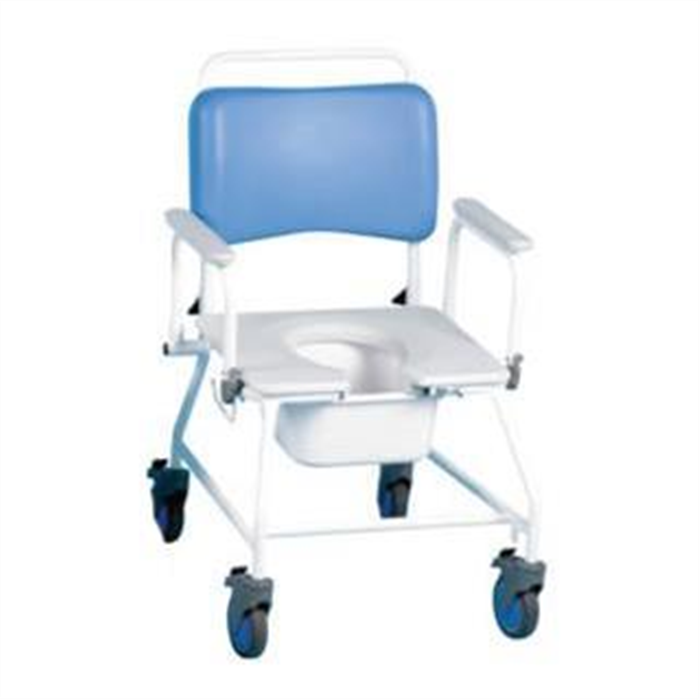 [081533660] Chaise de douche et toilette Atlantic XXL, largeur d’assise 51 cm, max. 225 kg, avec roulettes pivotantes, freins inclus