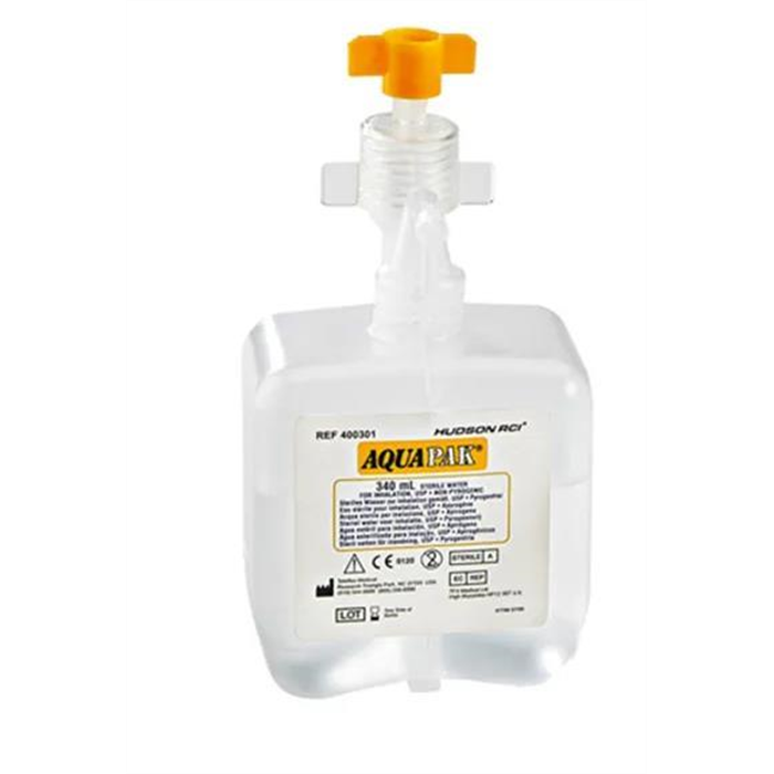 Eau stérile AQUAPAK, 340 ml
 avec adaptateur d'humidification