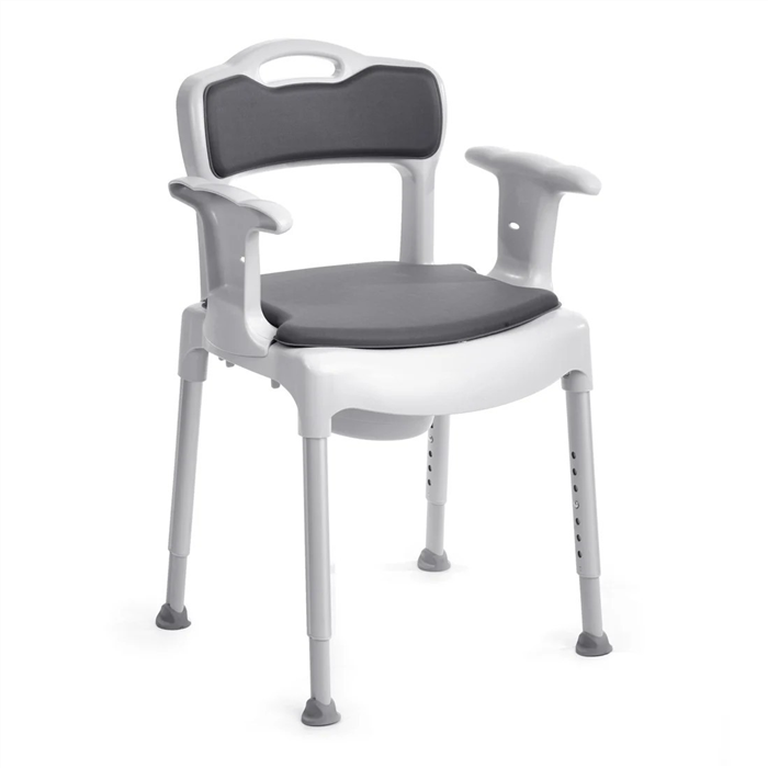 [81702030] Chaise percée Swift avec accoudoirs, dossier, ouverture hygiénique et seau