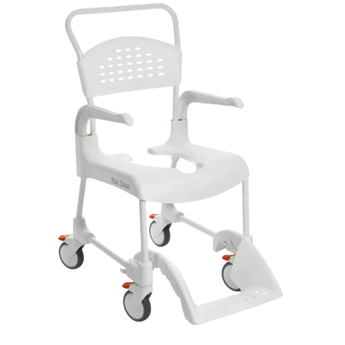 [80229213] Fauteuil roulant douche-toilettes Etac Clean, couleur Lagoon, hauteur d’assise 49 cm