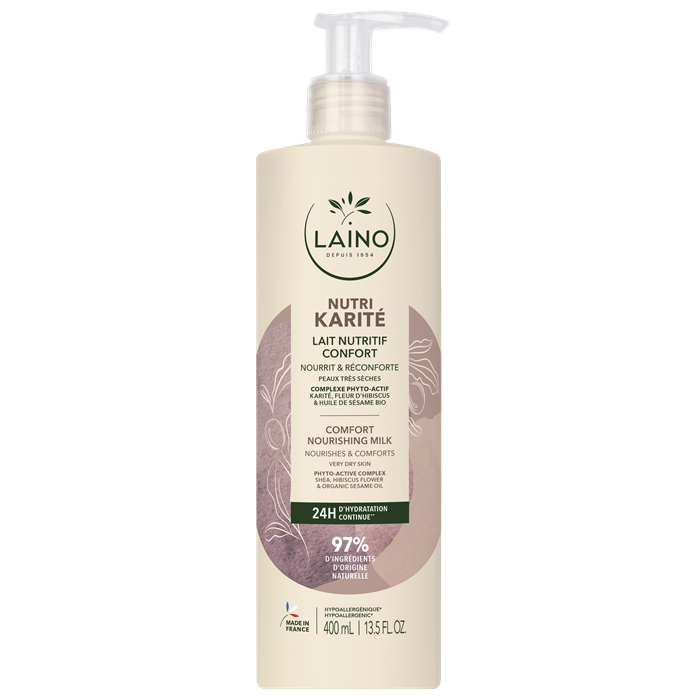 [4565-503 (alt 3535-614)] Lait Nutritif Confort Karité Bio, 400 ml avec pompe, peaux très sèches