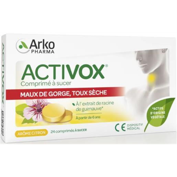 Activox maux de gorge et toux sèche arôme citron, 24 comprimés à sucer