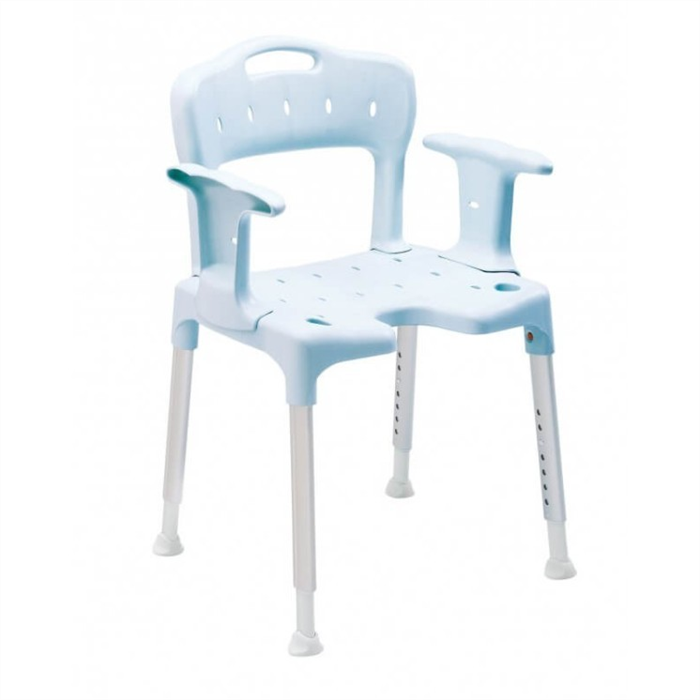 [81701530] Swift Chaise de douche avec accoudoirs et dossier, hauteur d’assise 44–49 cm, bleu glacier