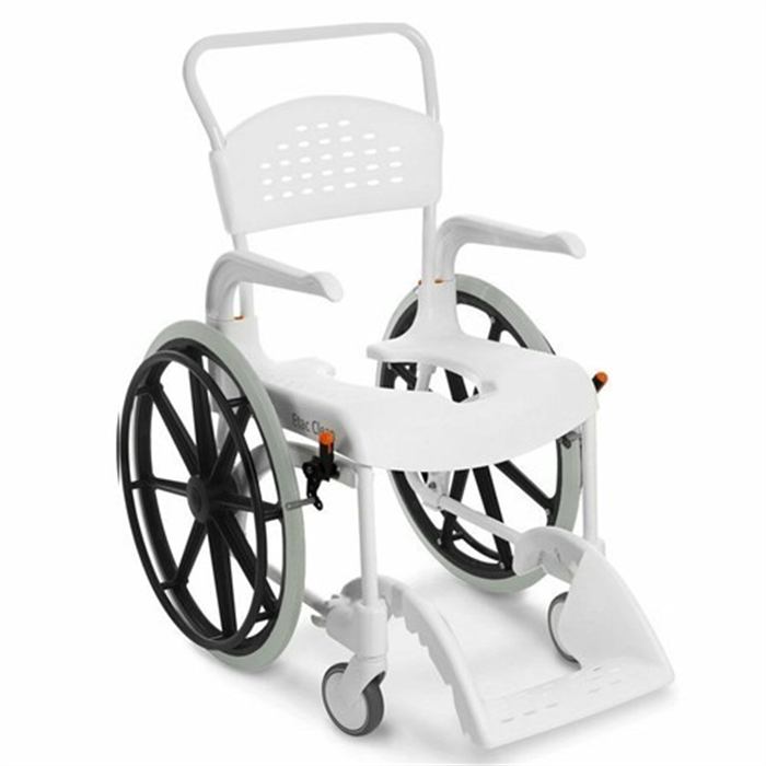 [80229208] Fauteuil roulant douche-toilettes Etac Clean, blanc, hauteur réglable, 4 roues freinables