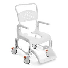 [80229208] Fauteuil roulant douche-toilettes Etac Clean, blanc, hauteur réglable, 4 roues freinables