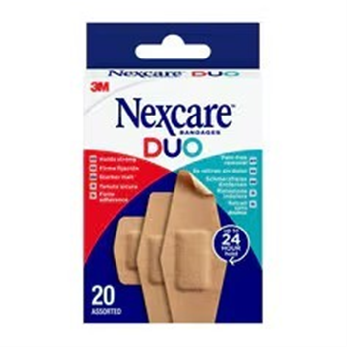 Nexcare DUO pansements, assortiment 3 tailles, 20/paquet