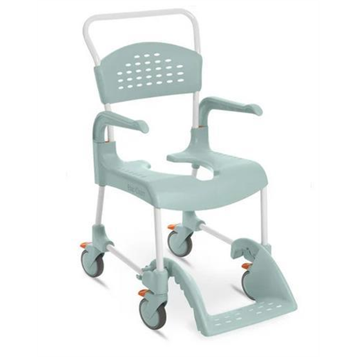 Fauteuil de douche et toilette Clean, vert lagon, hauteur d’assise 44 cm, 4 roues freinables