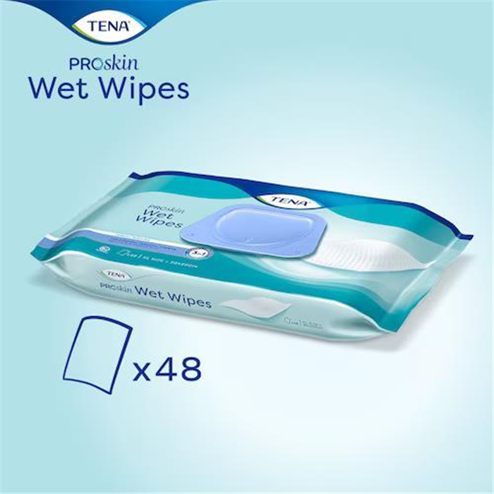 TENA Proskin Wet Wipes, 48 pièces, 30 X 20 cm, lingettes imprégnées sans plastique