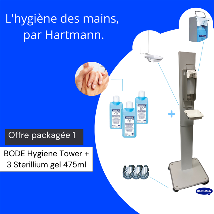 [PROMOPACKUNG FEDIL BODE] Promopack Hygiene Tower comprenant : 1 tour, 1 distributeur et 3 gels Sterillium