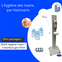 Promopack Hygiene Tower comprenant : 1 tour, 1 distributeur et 3 gels Sterillium