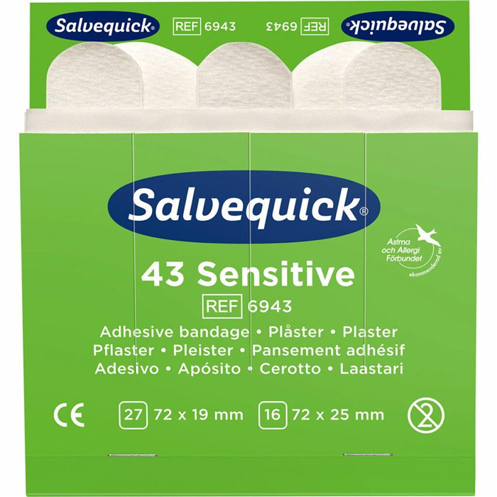 [6943 FIRS] Sensitive Pansements 6 x 43 pièces (27 de 72 x 19 mm et 16 de 72 x 25 mm). 6 recharges/boîte.