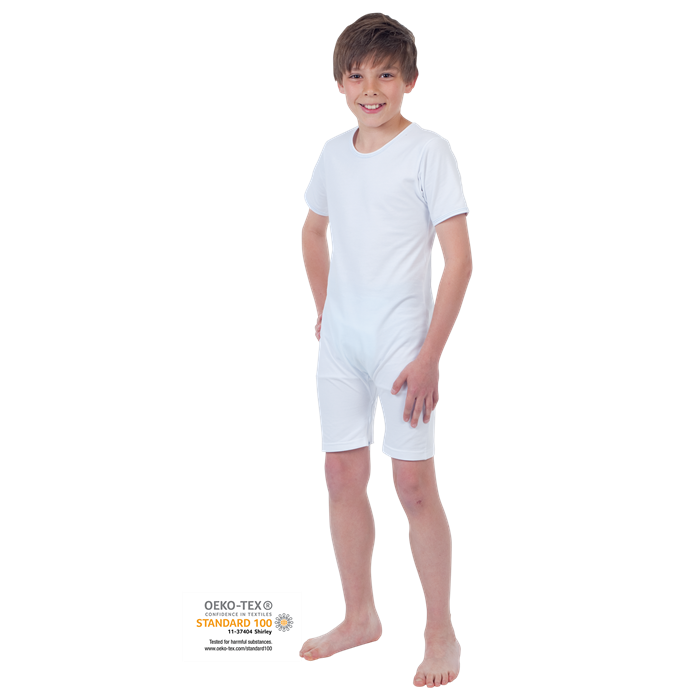 Body de soin pour enfant, coton/élasthanne, manches courtes, jambes courtes, fermeture éclair aux jambes, 134/140 cm