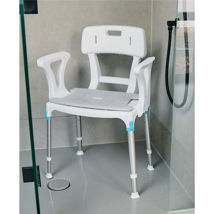 [78701700] Chaise de douche Laguna avec accoudoirs et dossier, blanche