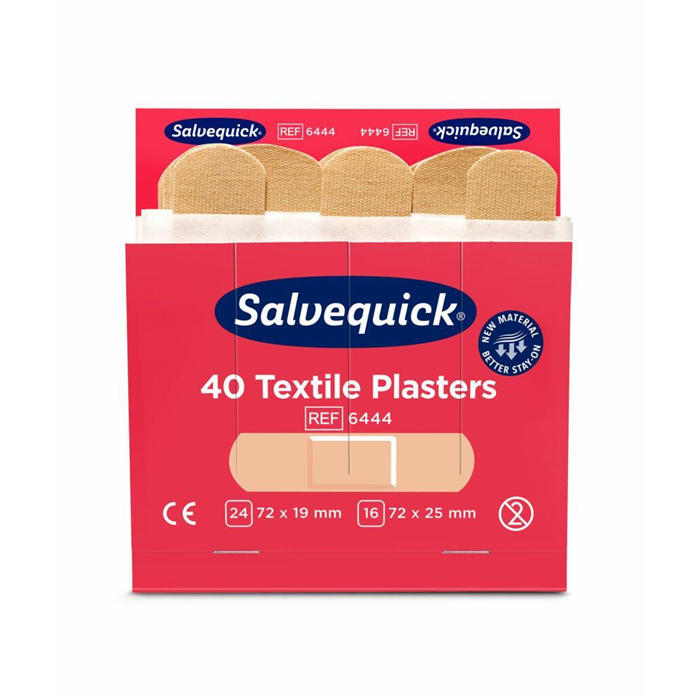 [6444 FIRS-PC] Salvequick Pansements textile, 40 pansements, (24 de 72 x 19 mm et 16 de 72 x 25 mm )