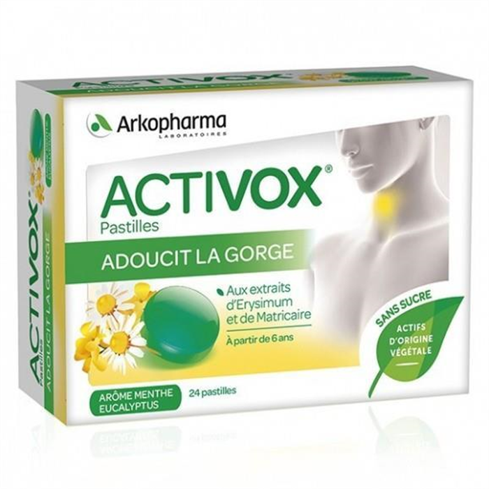 Activox pastilles adoucissant gorge Menthe-Eucalyptus, 24 pastilles