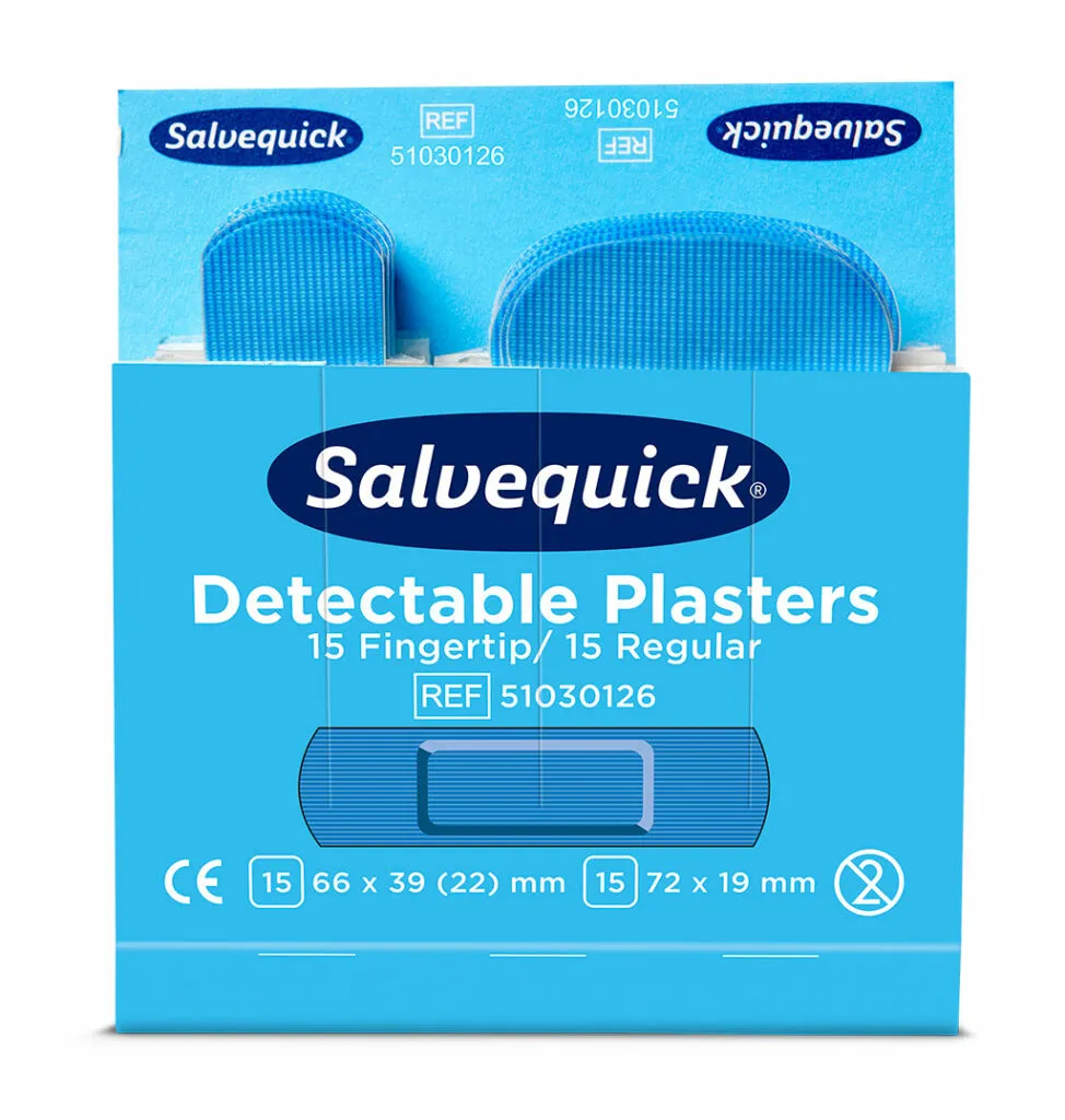 Salvequick Pansements Bleus détectables/mèlange, 1 pcs, à 15 Fingertip 66 x 39 mm, 15 Regular 72 x 19 mm