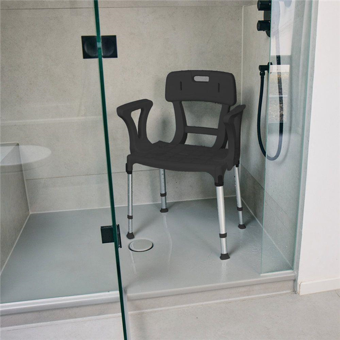 [78701710] Chaise de douche Laguna avec accoudoirs et dossier, noir