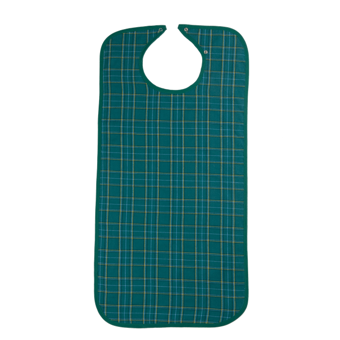 [5574 066 093] Tablier de repas en polyester avec boutons-pression, motif à carreaux verts, 90 x 46 cm