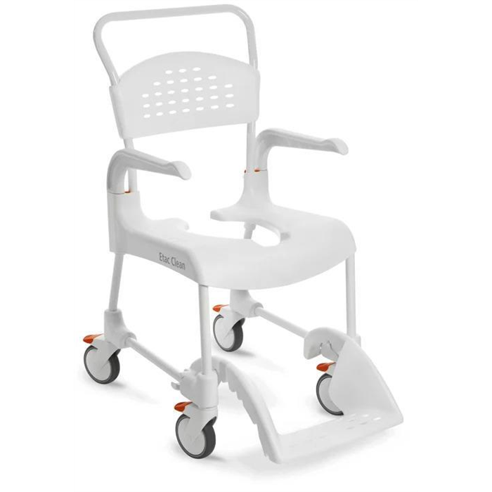 Chaise de douche/toilette Clean 55cm, set 2 roulettes blocables, blanc, support de bassin et bassin inclus