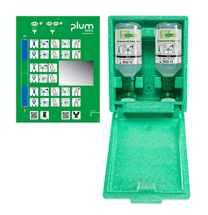 Boîte murale Plum pour lavage oculaire avec 2 x 500 ml de solution