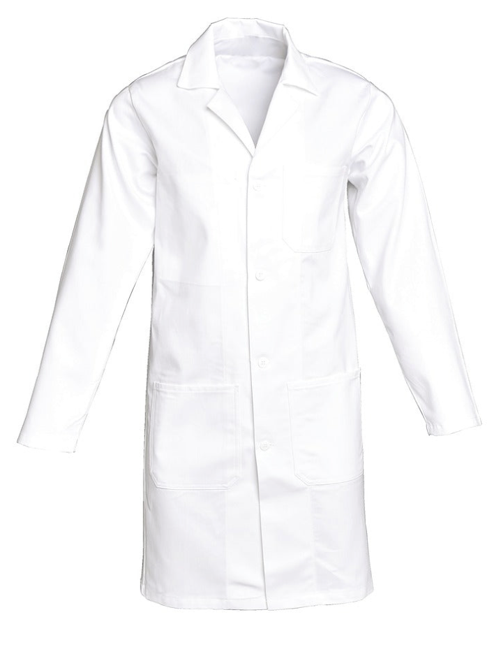 MaiMed-Coat V blanc, blouse avec 4 boutons-pression, en non-tissé, env. 120 cm