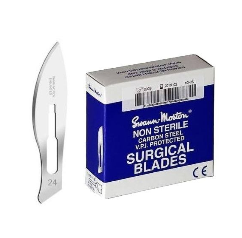 Lame No. 24 non sterile carbon steel Swann-Morton, 100 pcs