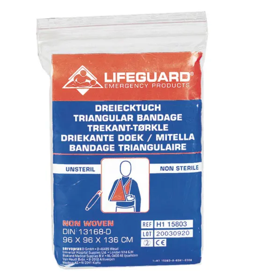 [H1 15804] Triangle de secours Lifeguard en viscose (Cotton), non stérile, particulièrement résistant, blanc, 136 x 96 x 96 cm