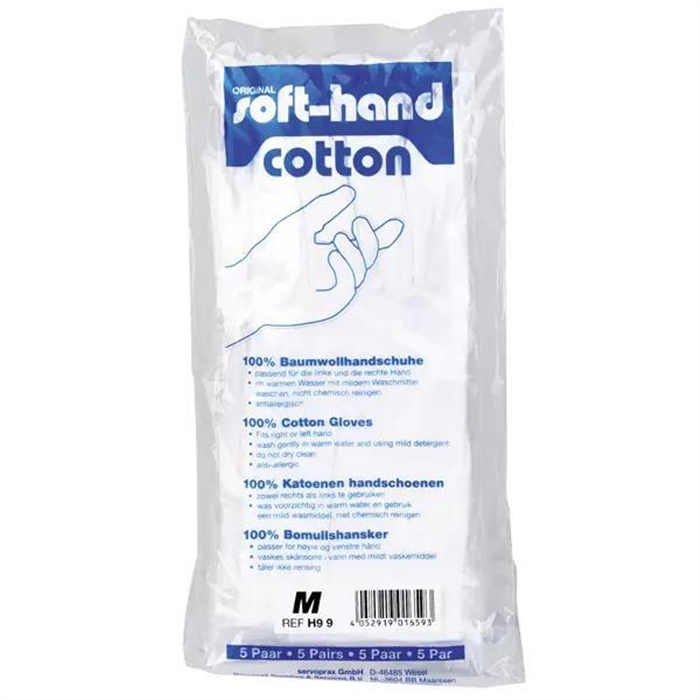 Gants coton Soft-Hand Cotton Zwirn, taille 8 petit, 5 paires en sachet